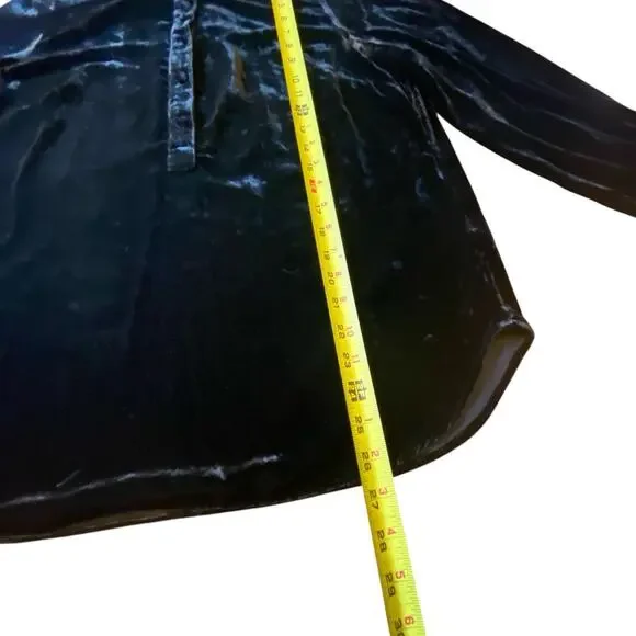 Talbots Black Velvet Long-Sleeve Blouse Ruffled Mandarin Collar Sz L Holiday - Picture 7 of 16